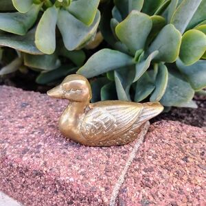 Vintage Brass Duck Decor Paperweight MCM Art Display Small Figure